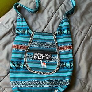 Trendy Blue Patterned Shoulder Bag- Peruvian